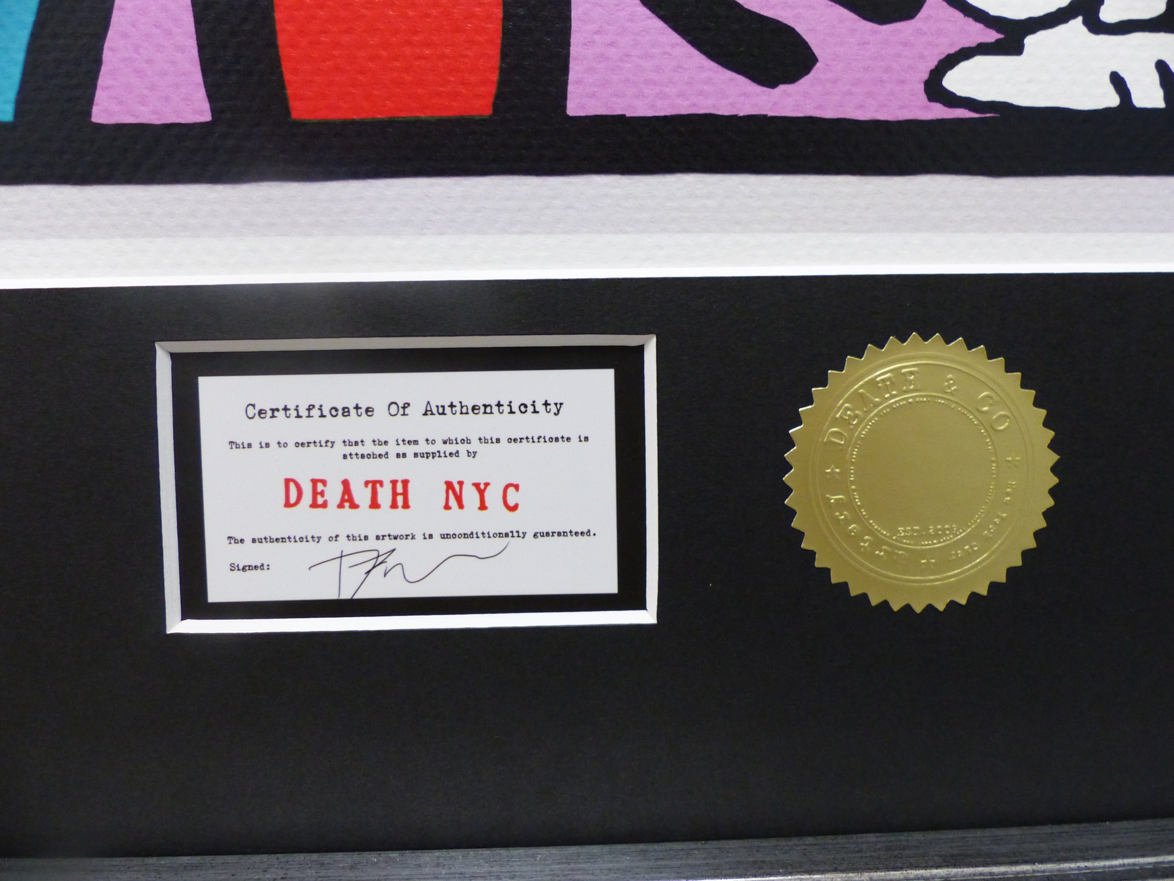 DEATH NYC gerahmte Lithografie ltd edit of 100 "Snoopy Keith Haring" 3D Siegel COA Zertifikat