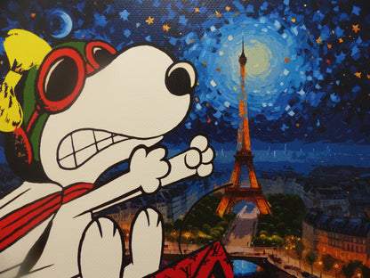 DEATH NYC gerahmte Lithografie ltd edit of 100 "Rage Snoopy by Eiffel Tower" 3D Siegel COA Zertifikat