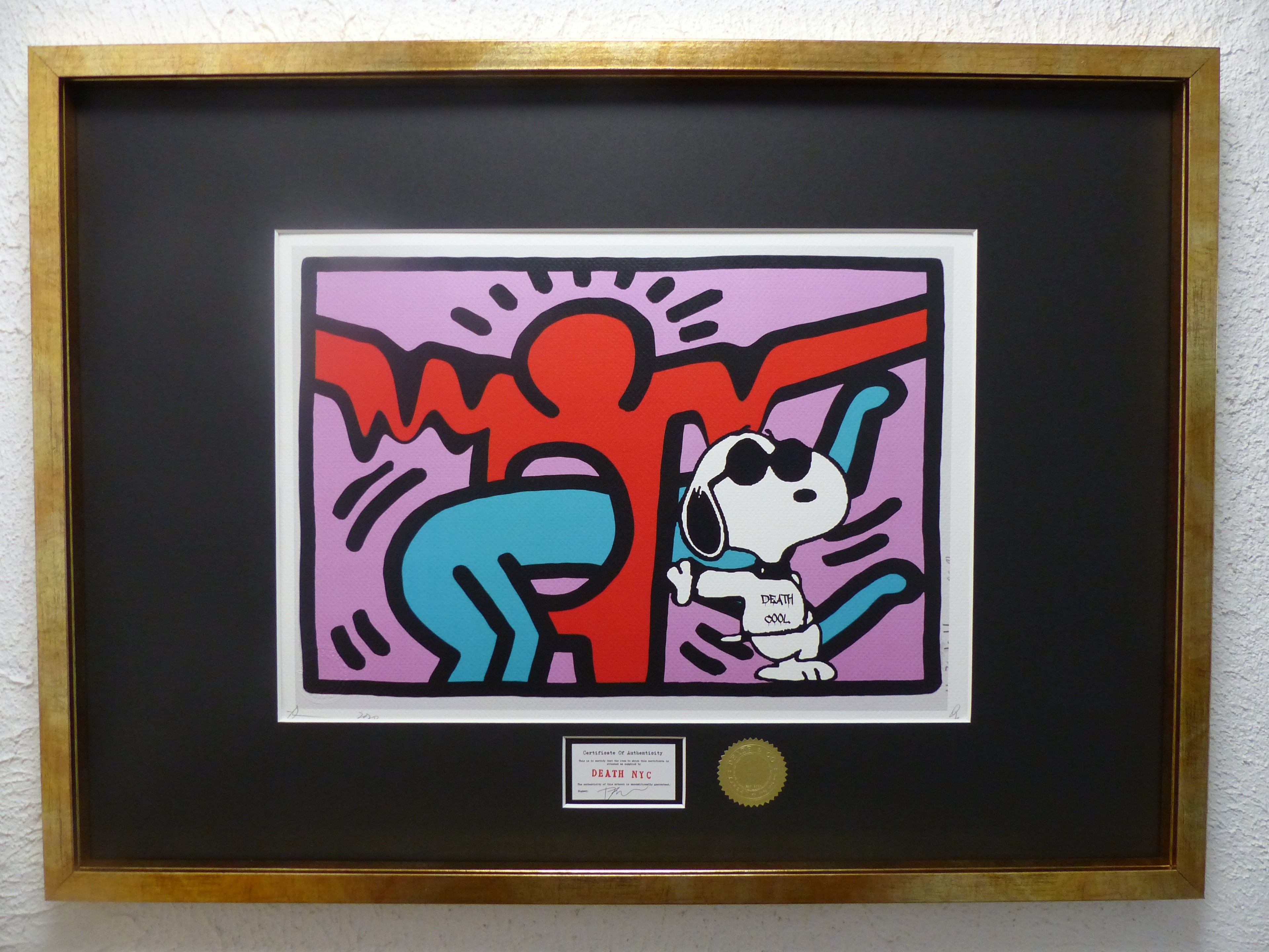 DEATH NYC gerahmte Lithografie ltd edit of 100 "Snoopy Keith Haring" 3D Siegel COA Zertifikat