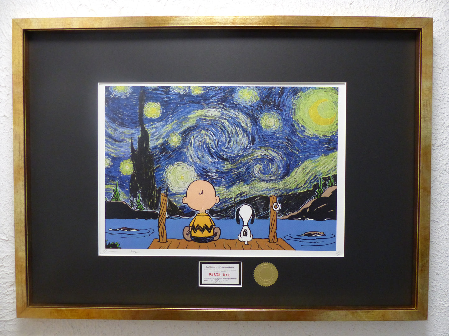 DEATH NYC gerahmte Lithografie ltd edit of 120 "Snoopy Charly with van Gogh background" 3D Siegel COA Zertifikat