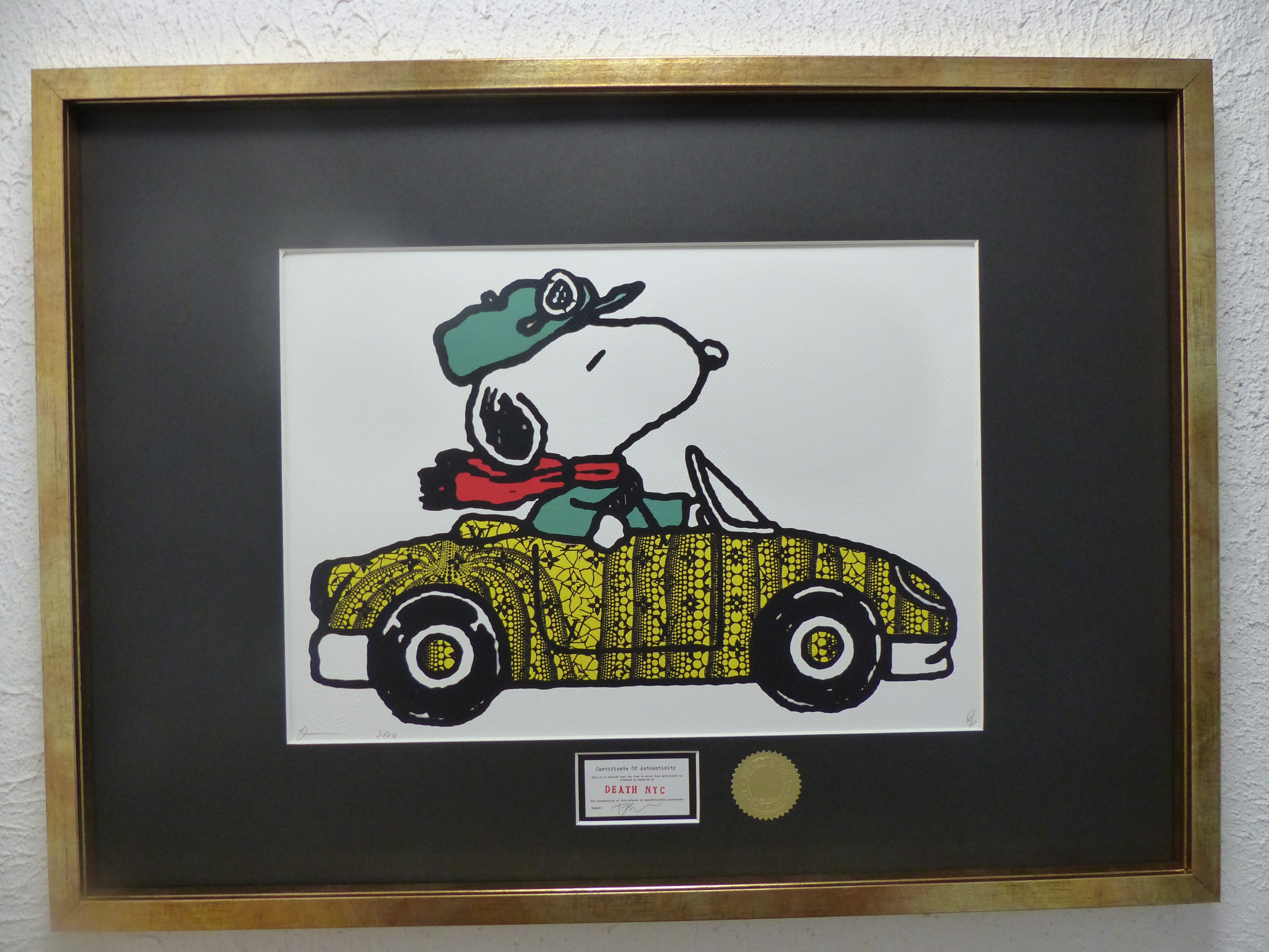 DEATH NYC gerahmte Lithografie ltd edit of 120 "Snoopy Car" 3D Siegel COA Zertifikat