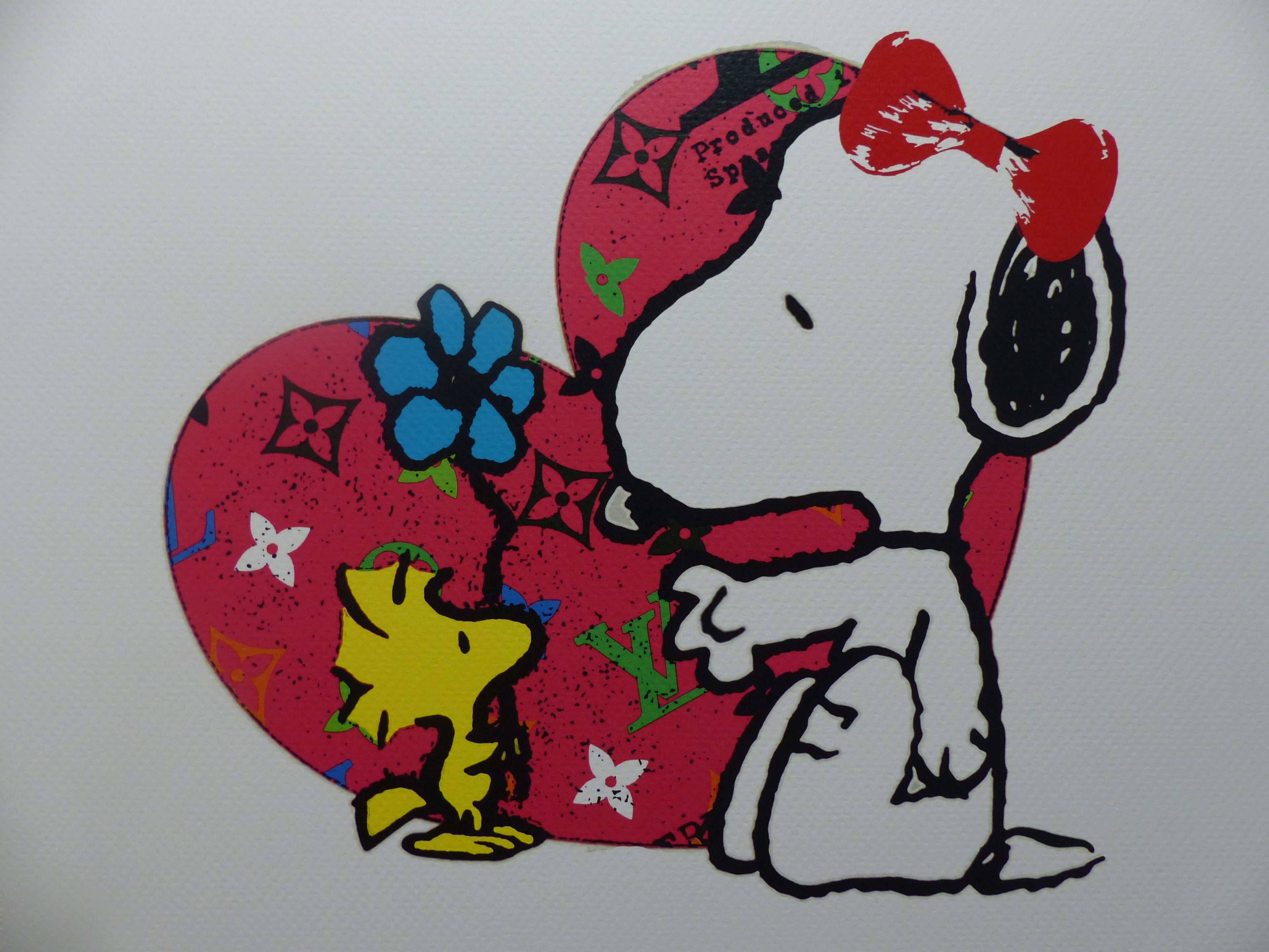 DEATH NYC gerahmte Lithografie ltd edit of 100 "Snoopy Woodstock HEART" 3D Siegel COA Zertifikat