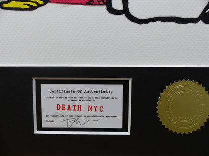 DEATH NYC gerahmte Lithografie ltd edit of 100 "Snoopy Woodstock HEART" 3D Siegel COA Zertifikat