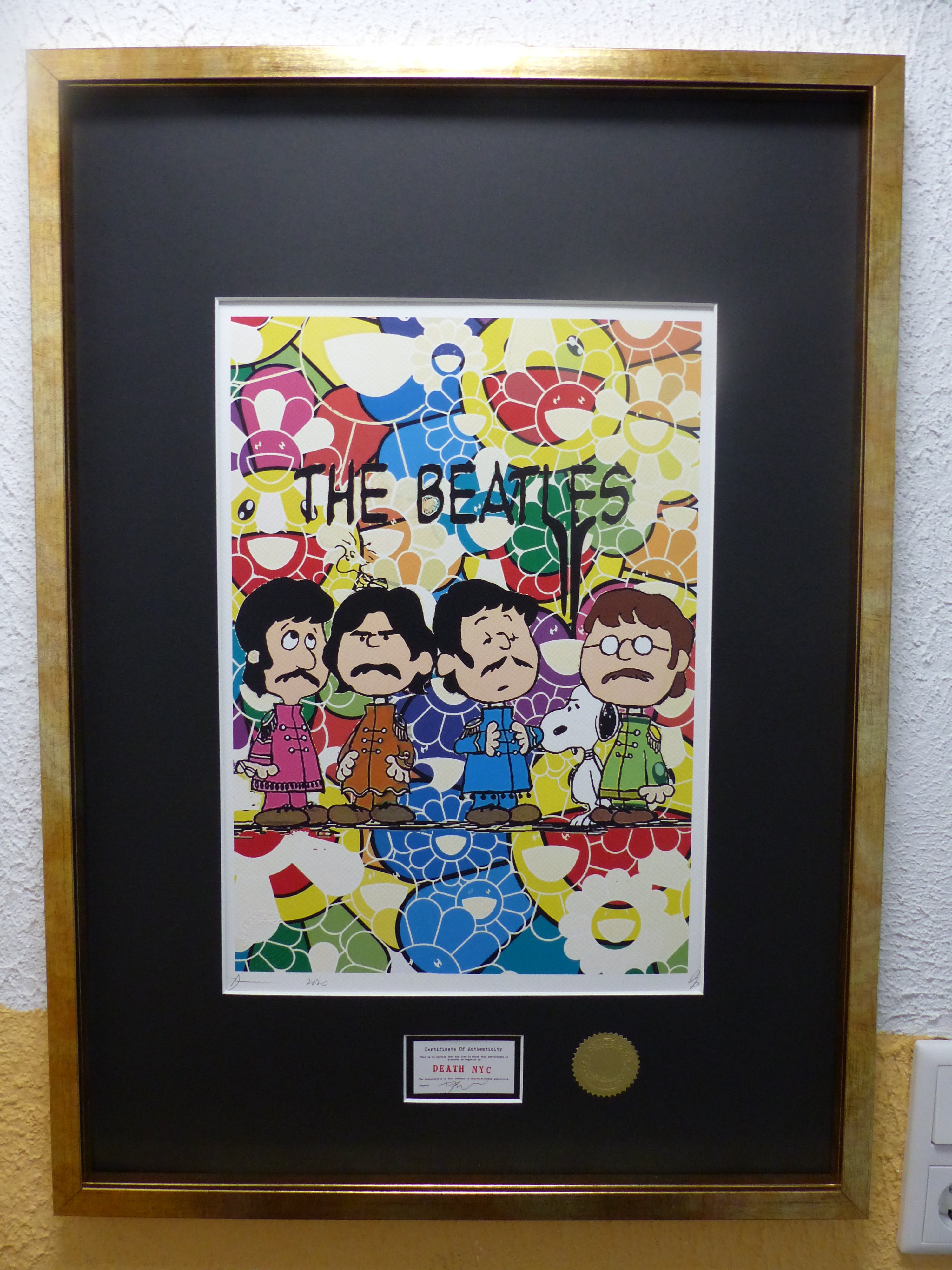 DEATH NYC gerahmte Lithografie ltd edit of 100 "Snoopy and The Beatles" 3D Siegel COA Zertifikat