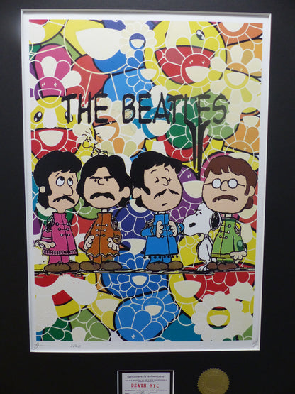 DEATH NYC gerahmte Lithografie ltd edit of 100 "Snoopy and The Beatles" 3D Siegel COA Zertifikat