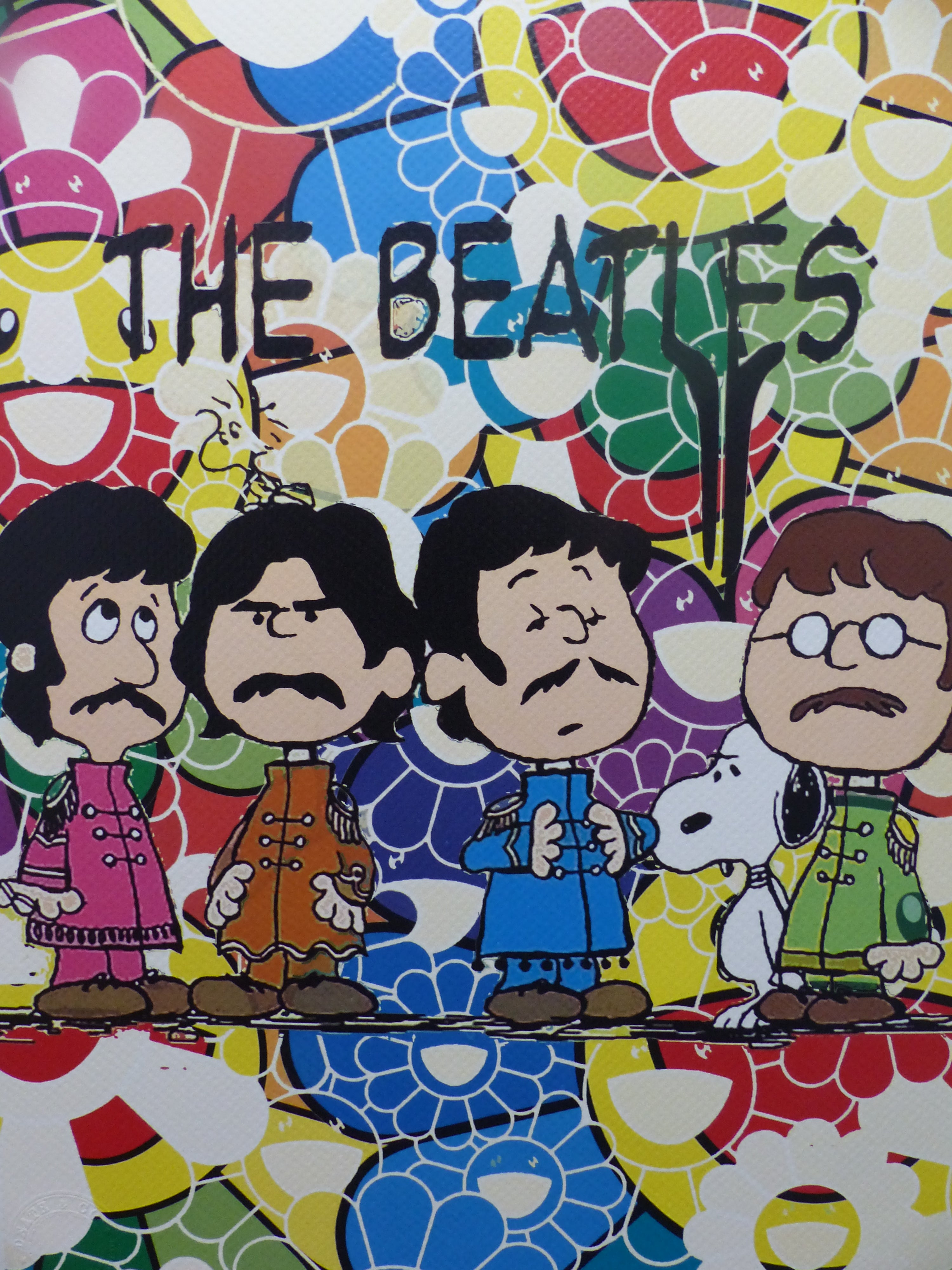 DEATH NYC gerahmte Lithografie ltd edit of 100 "Snoopy and The Beatles" 3D Siegel COA Zertifikat