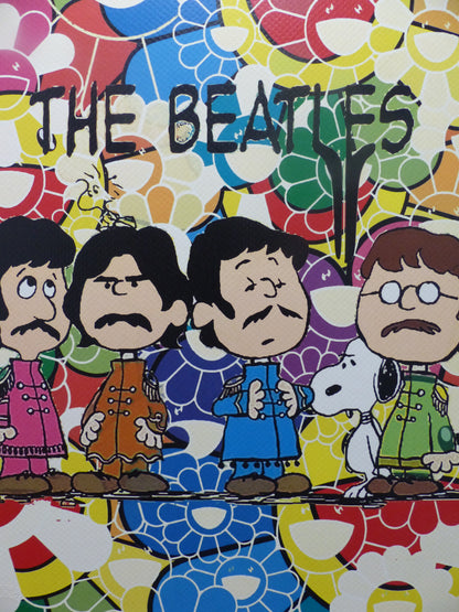 DEATH NYC gerahmte Lithografie ltd edit of 100 "Snoopy and The Beatles" 3D Siegel COA Zertifikat
