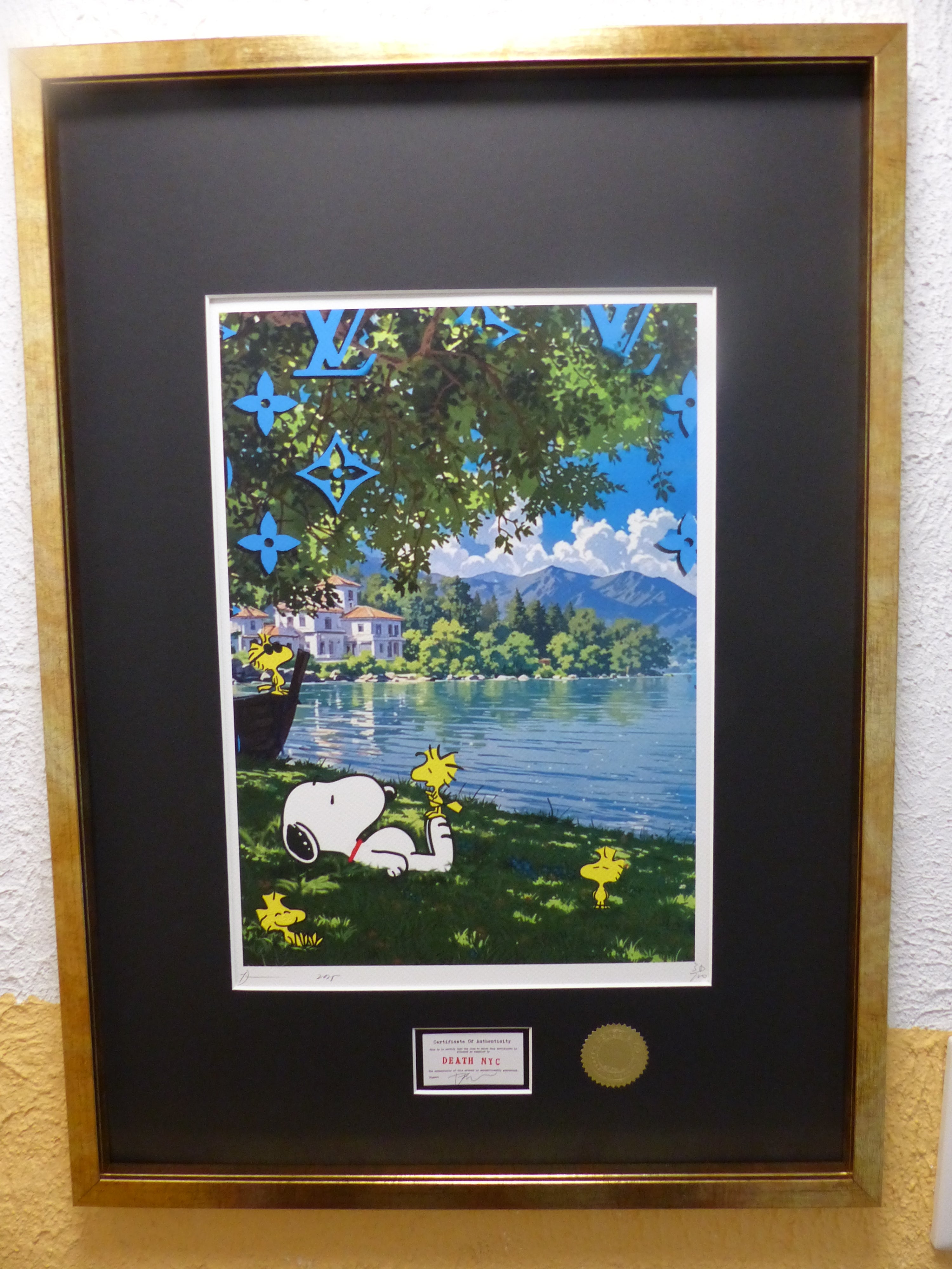 DEATH NYC gerahmte Lithografie ltd edit of 120 "Chilling Snoopy and Woodstock" 3D Siegel COA Zertifikat