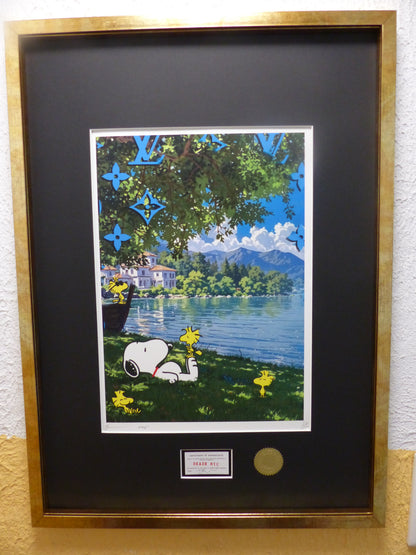 DEATH NYC gerahmte Lithografie ltd edit of 120 "Chilling Snoopy and Woodstock" 3D Siegel COA Zertifikat