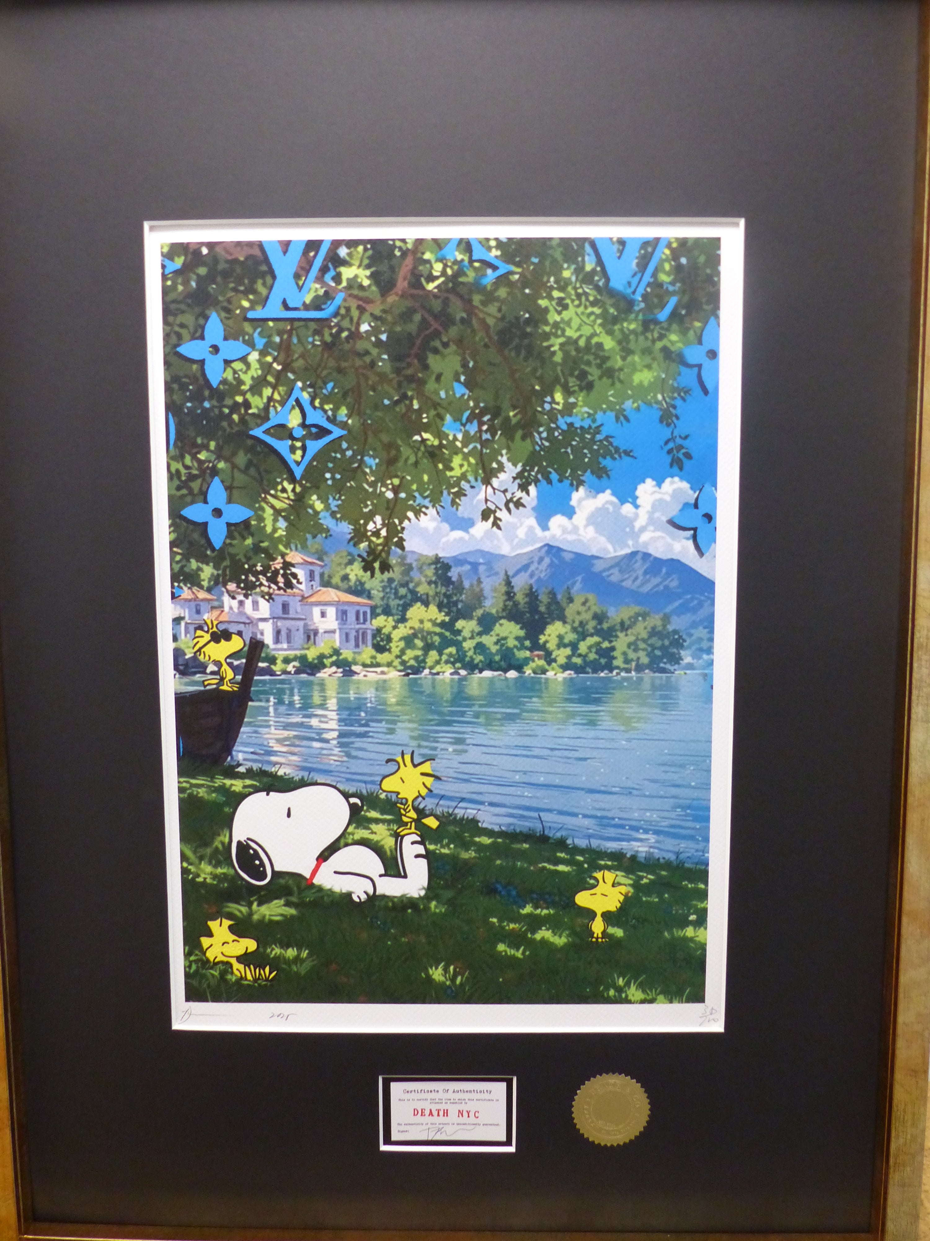 DEATH NYC gerahmte Lithografie ltd edit of 120 "Chilling Snoopy and Woodstock" 3D Siegel COA Zertifikat