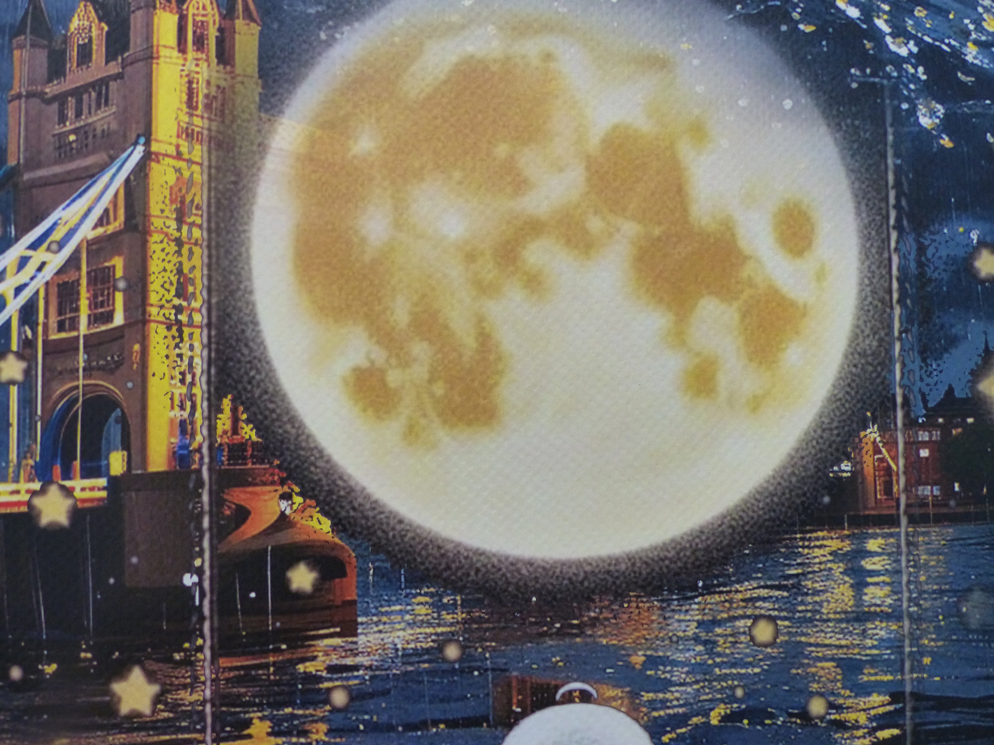 DEATH NYC gerahmte Lithografie ltd edit of 120 "Snoopy in the Moon by the Tower Bridge" 3D Siegel COA Zertifikat