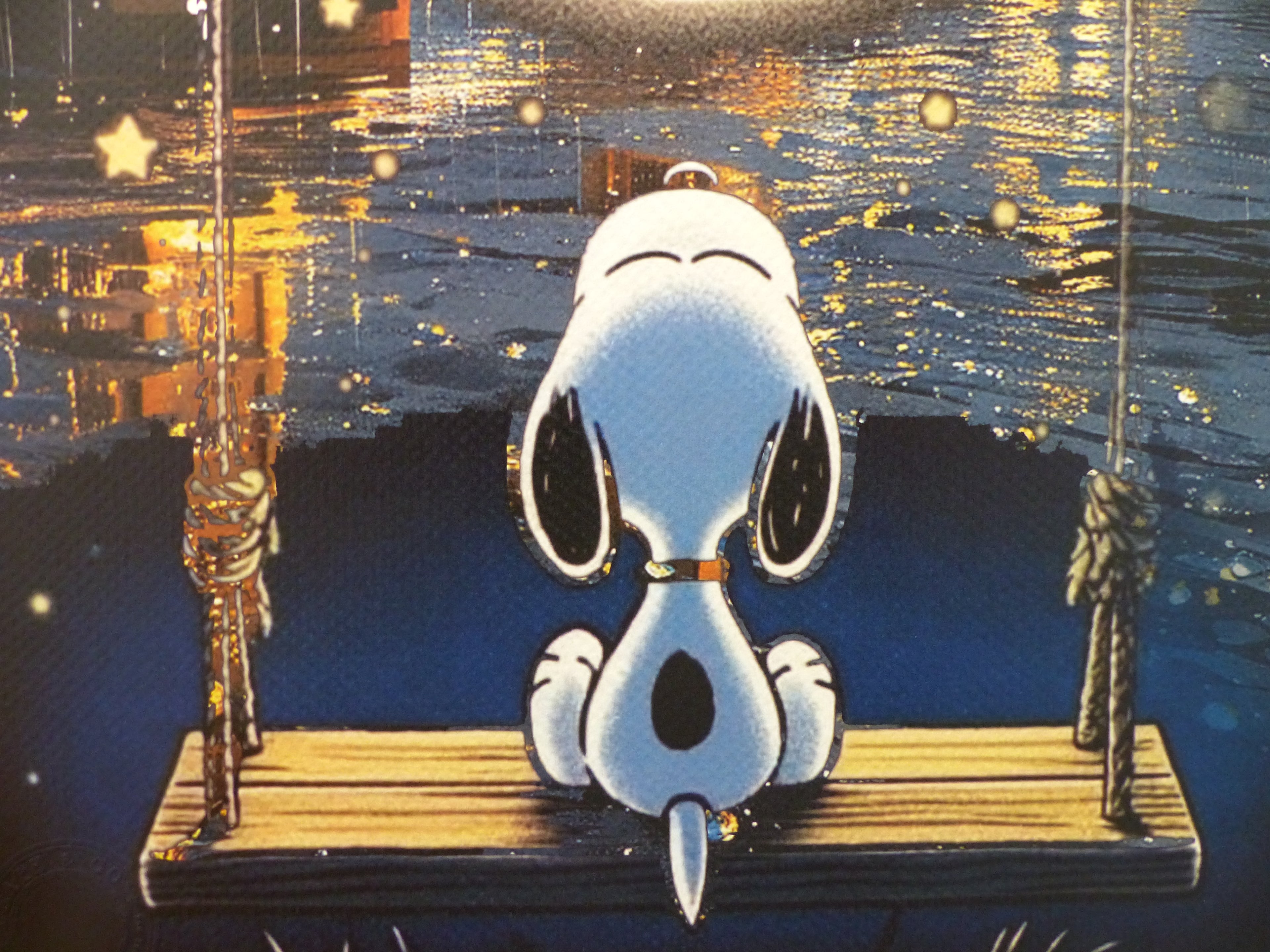 DEATH NYC gerahmte Lithografie ltd edit of 120 "Snoopy in the Moon by the Tower Bridge" 3D Siegel COA Zertifikat