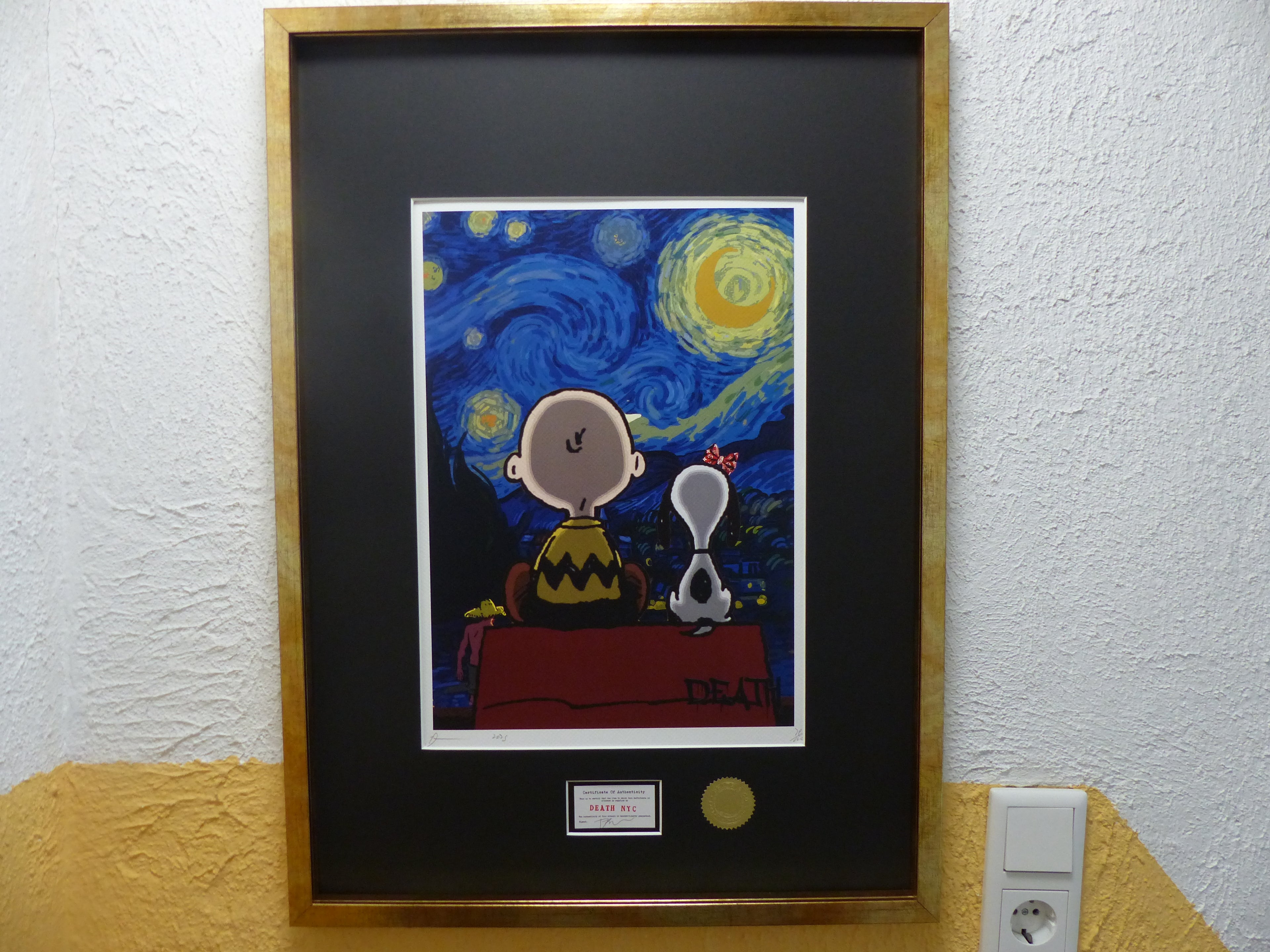 DEATH NYC gerahmte Lithografie ltd edit of 100 "Snoopy Charly with van Gogh background" 3D Siegel COA Zertifikat