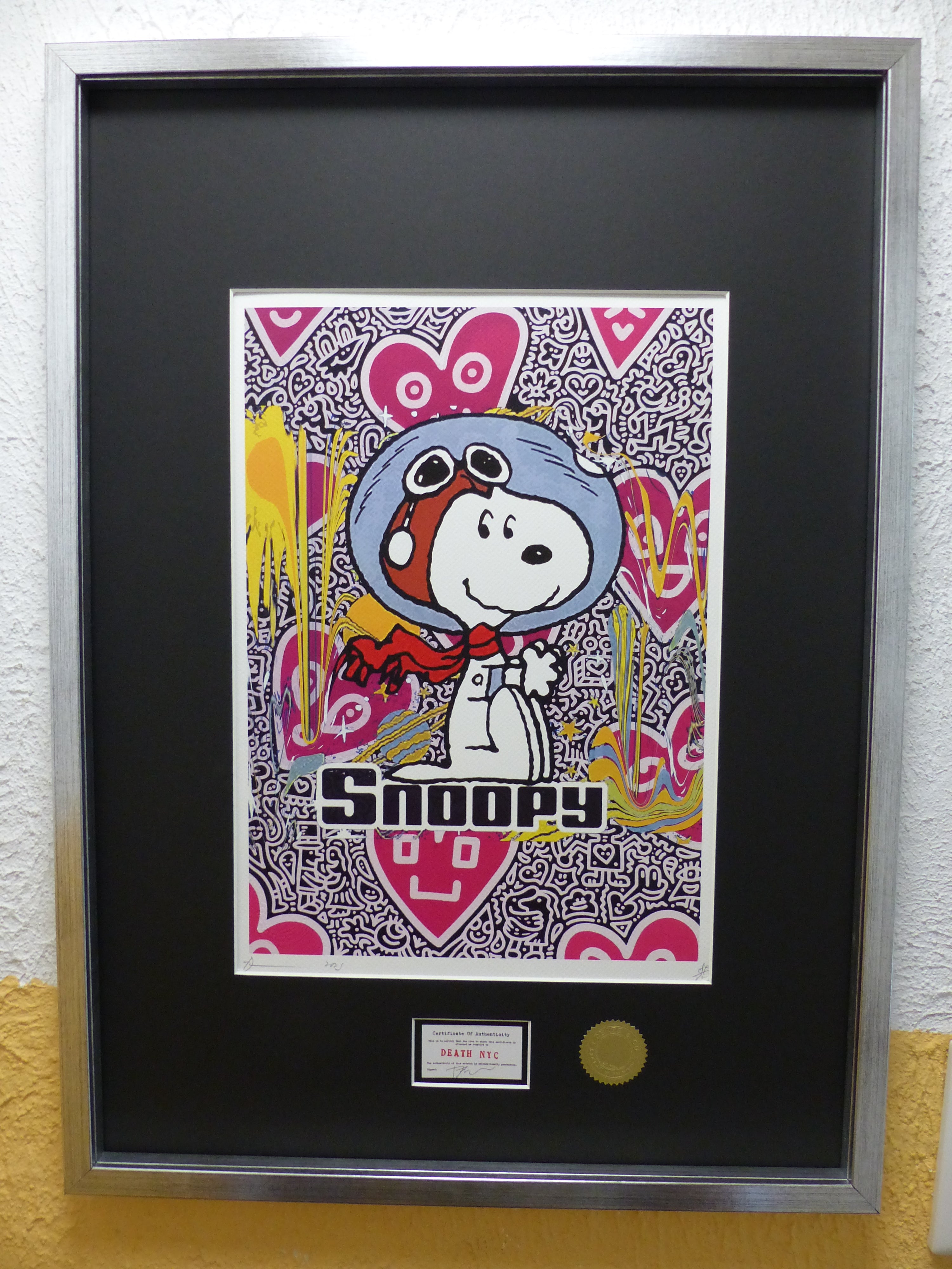 DEATH NYC gerahmte Lithografie ltd edit "Snoopy Art II" 3D Siegel COA Zertifikat