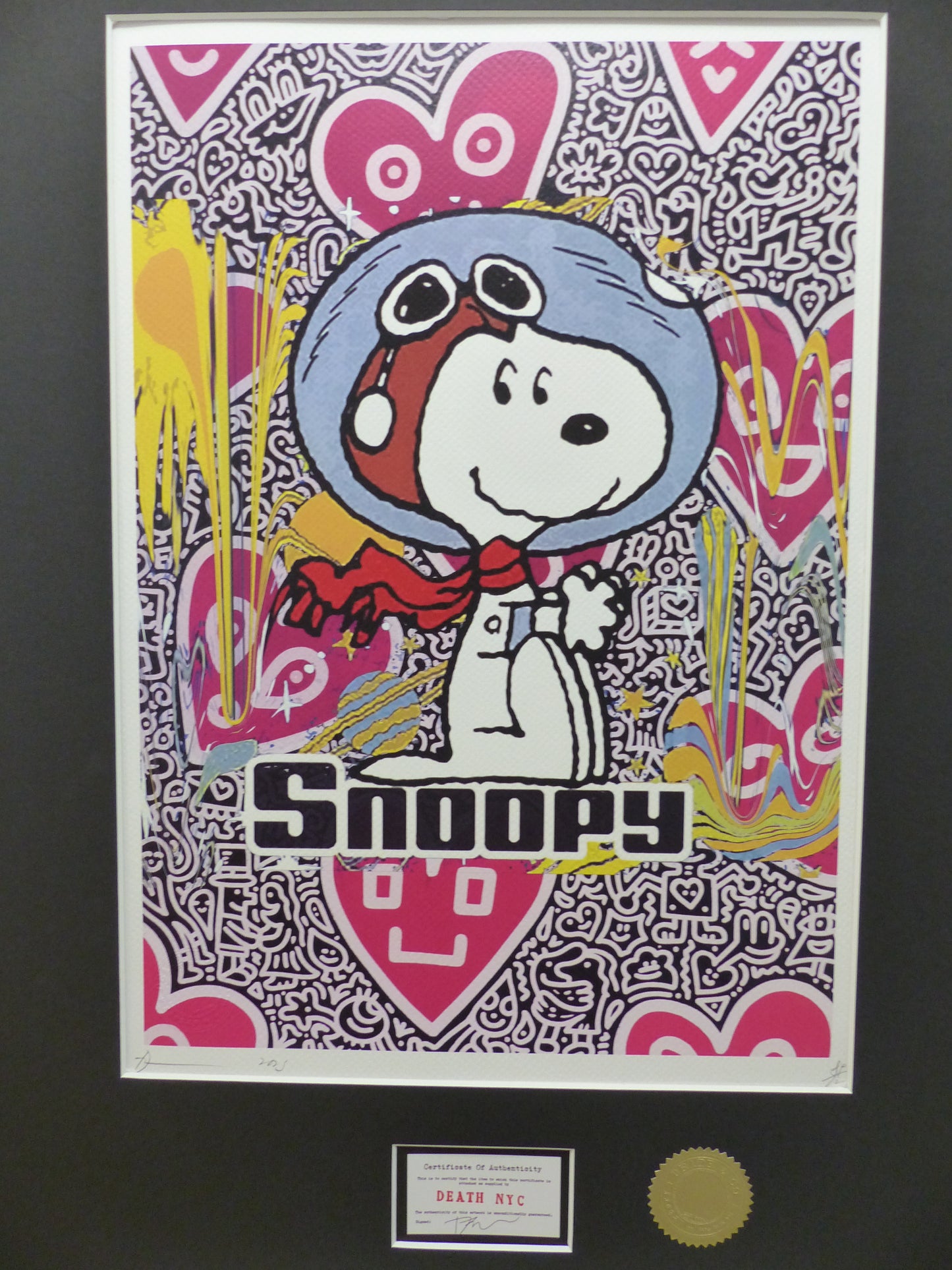 DEATH NYC gerahmte Lithografie ltd edit "Snoopy Art II" 3D Siegel COA Zertifikat