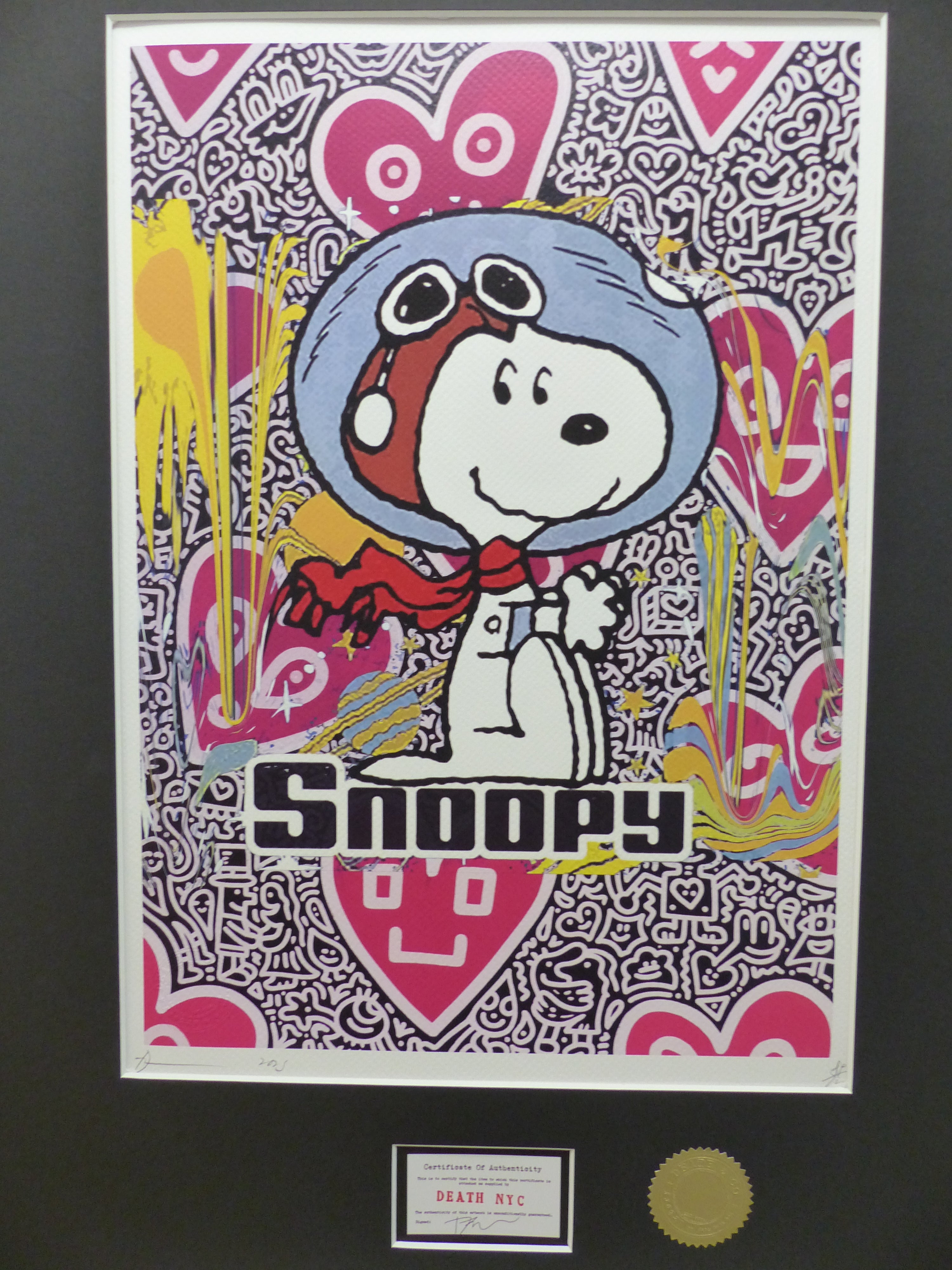 DEATH NYC gerahmte Lithografie ltd edit "Snoopy Art II" 3D Siegel COA Zertifikat