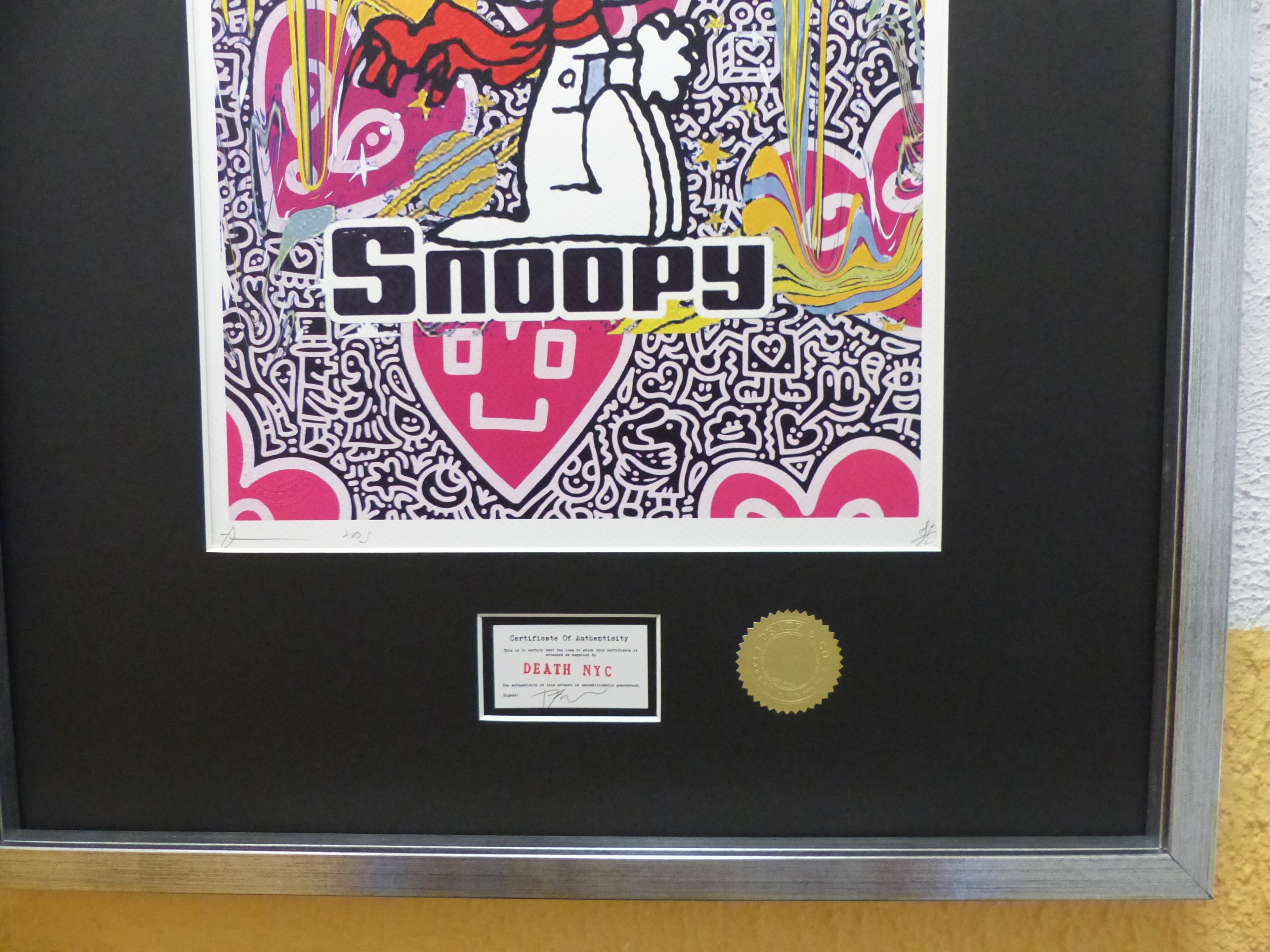 DEATH NYC gerahmte Lithografie ltd edit "Snoopy Art II" 3D Siegel COA Zertifikat