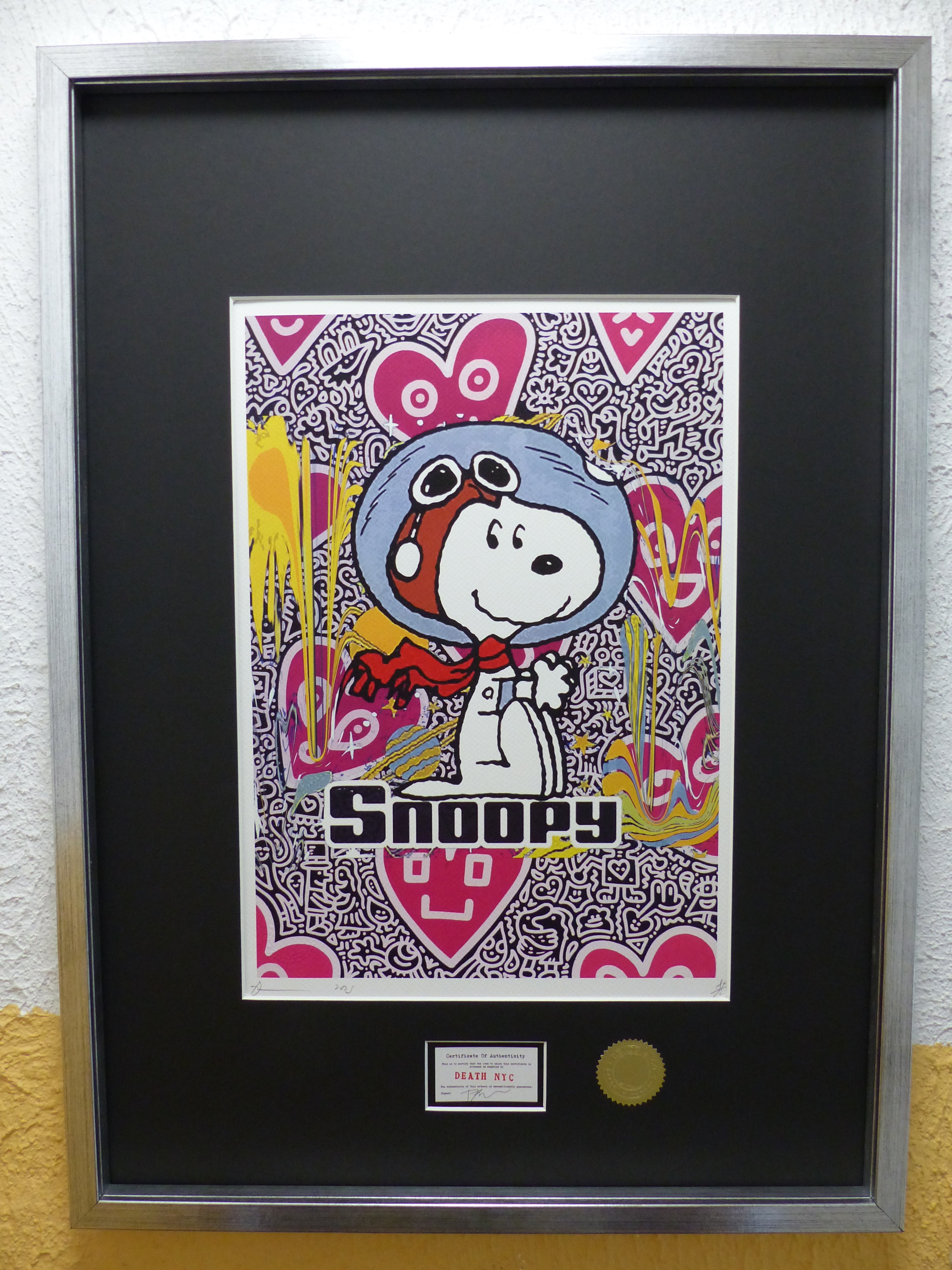 DEATH NYC gerahmte Lithografie ltd edit "Snoopy Art II" 3D Siegel COA Zertifikat