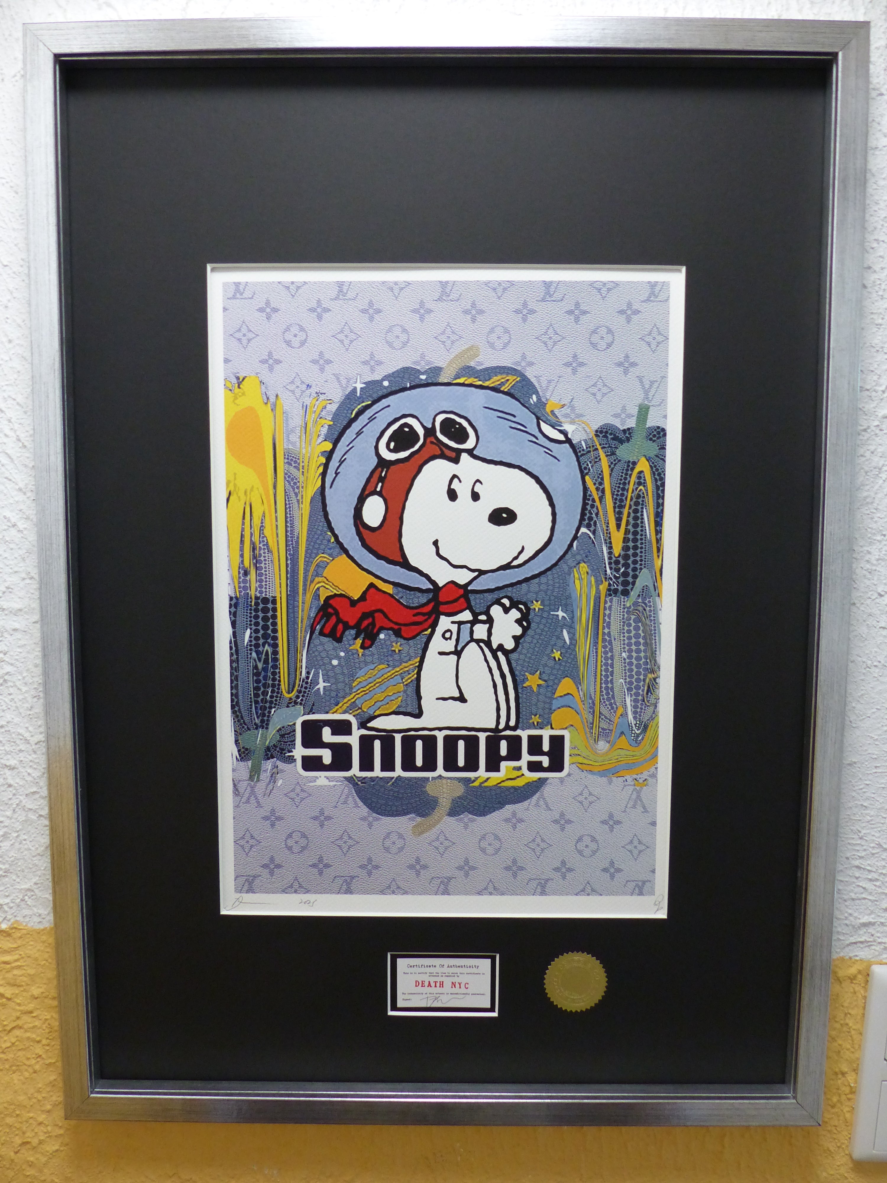 DEATH NYC gerahmte Lithografie ltd edit of 100 "Snoopy Art I" 3D Siegel COA Zertifikat