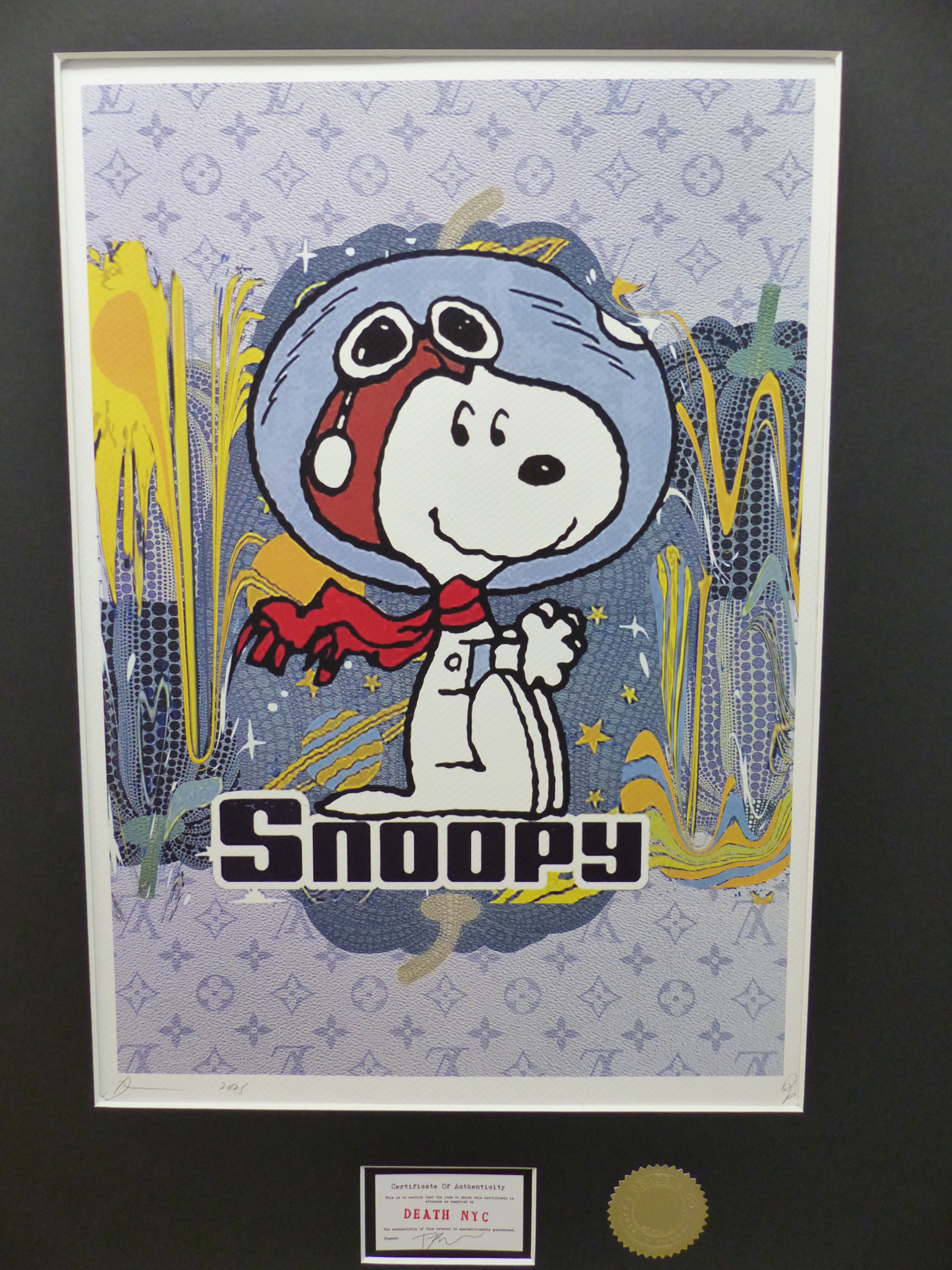 DEATH NYC gerahmte Lithografie ltd edit of 100 "Snoopy Art I" 3D Siegel COA Zertifikat