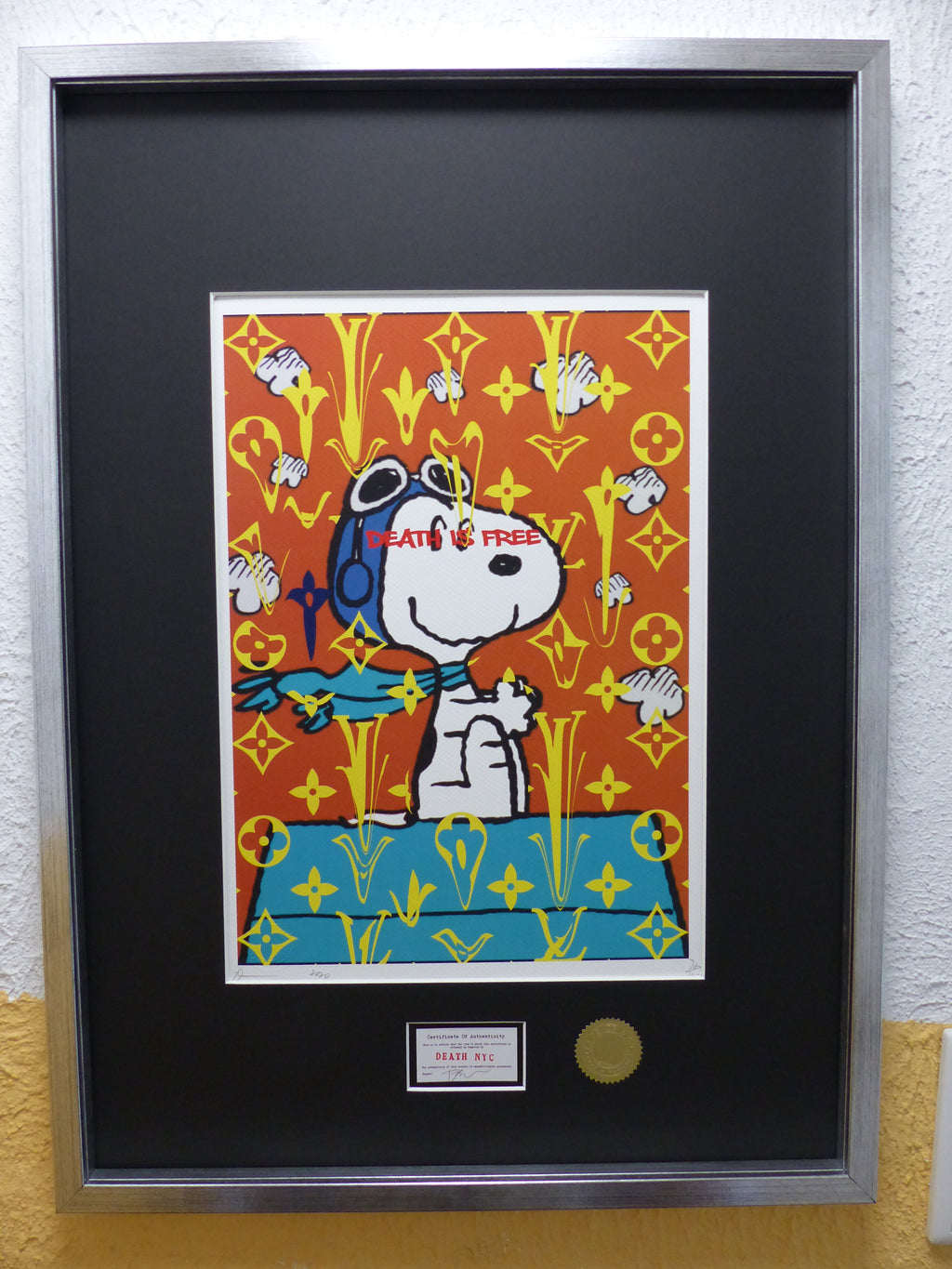 DEATH NYC gerahmte Lithografie ltd edit of 100 "Free Snoopy I" 3D Siegel COA Zertifikat