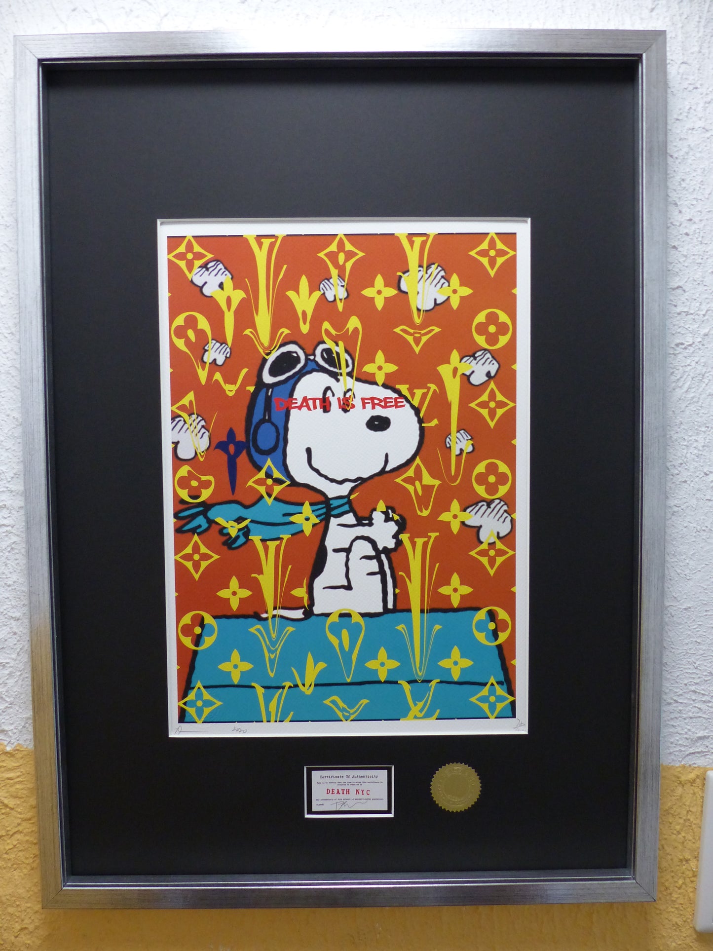DEATH NYC gerahmte Lithografie ltd edit of 100 "Free Snoopy I" 3D Siegel COA Zertifikat