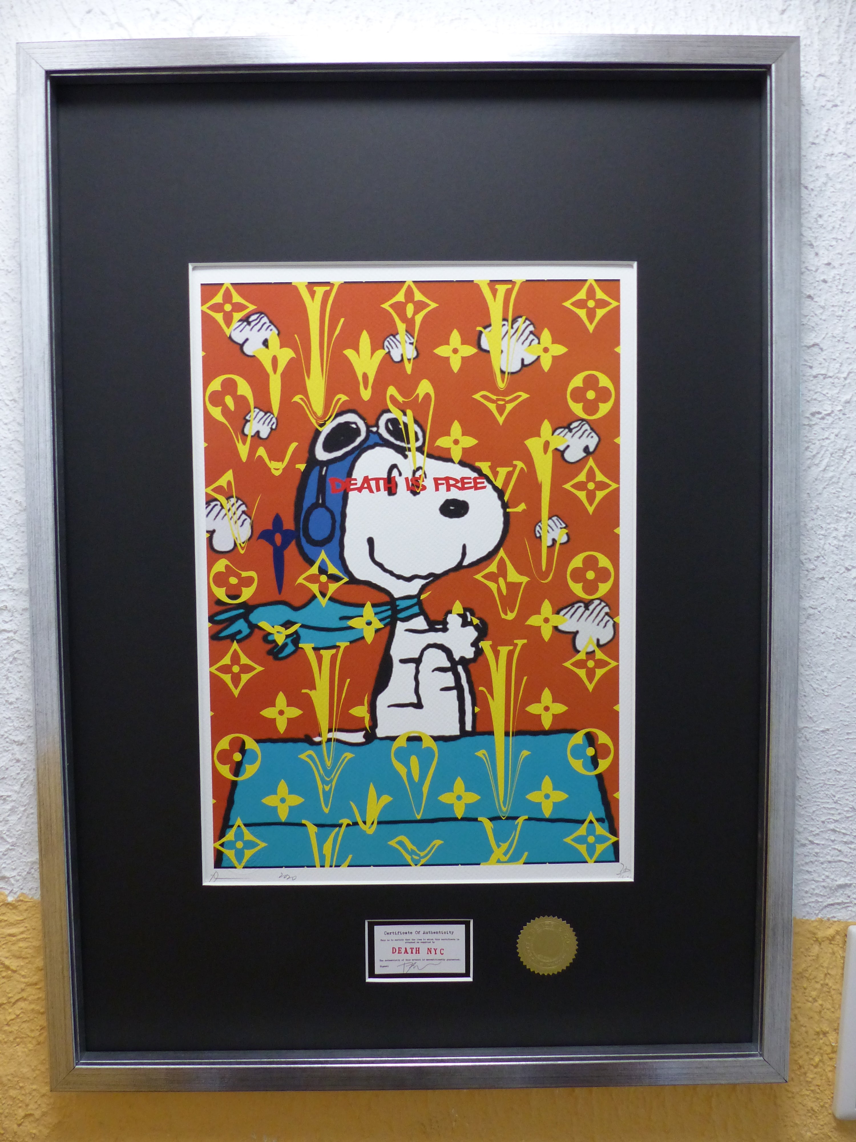 DEATH NYC gerahmte Lithografie ltd edit of 100 "Free Snoopy I" 3D Siegel COA Zertifikat