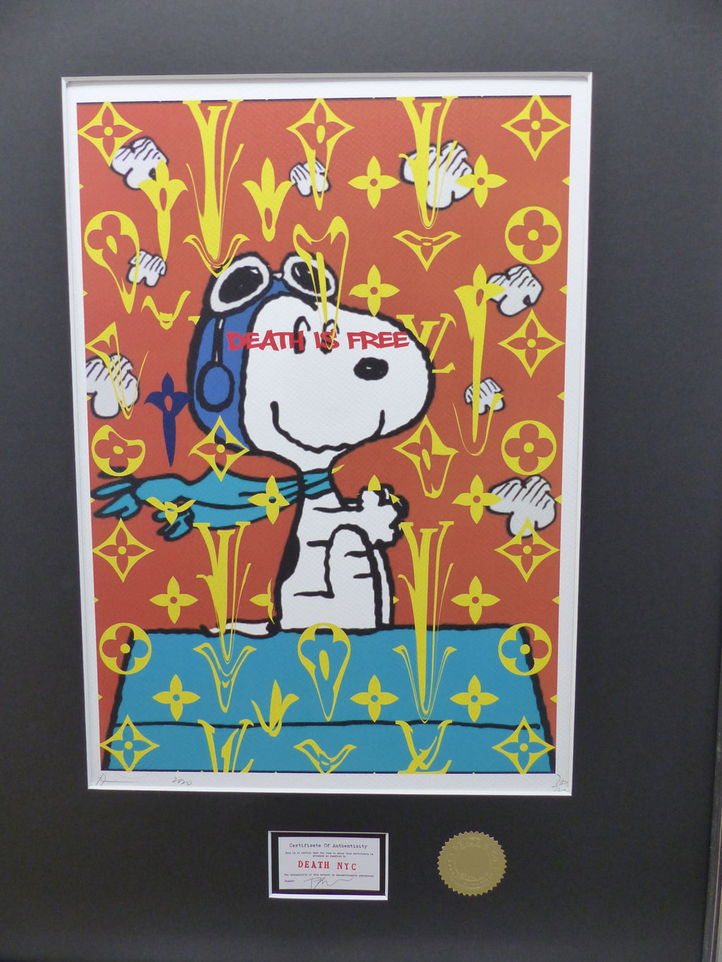 DEATH NYC gerahmte Lithografie ltd edit of 100 "Free Snoopy I" 3D Siegel COA Zertifikat