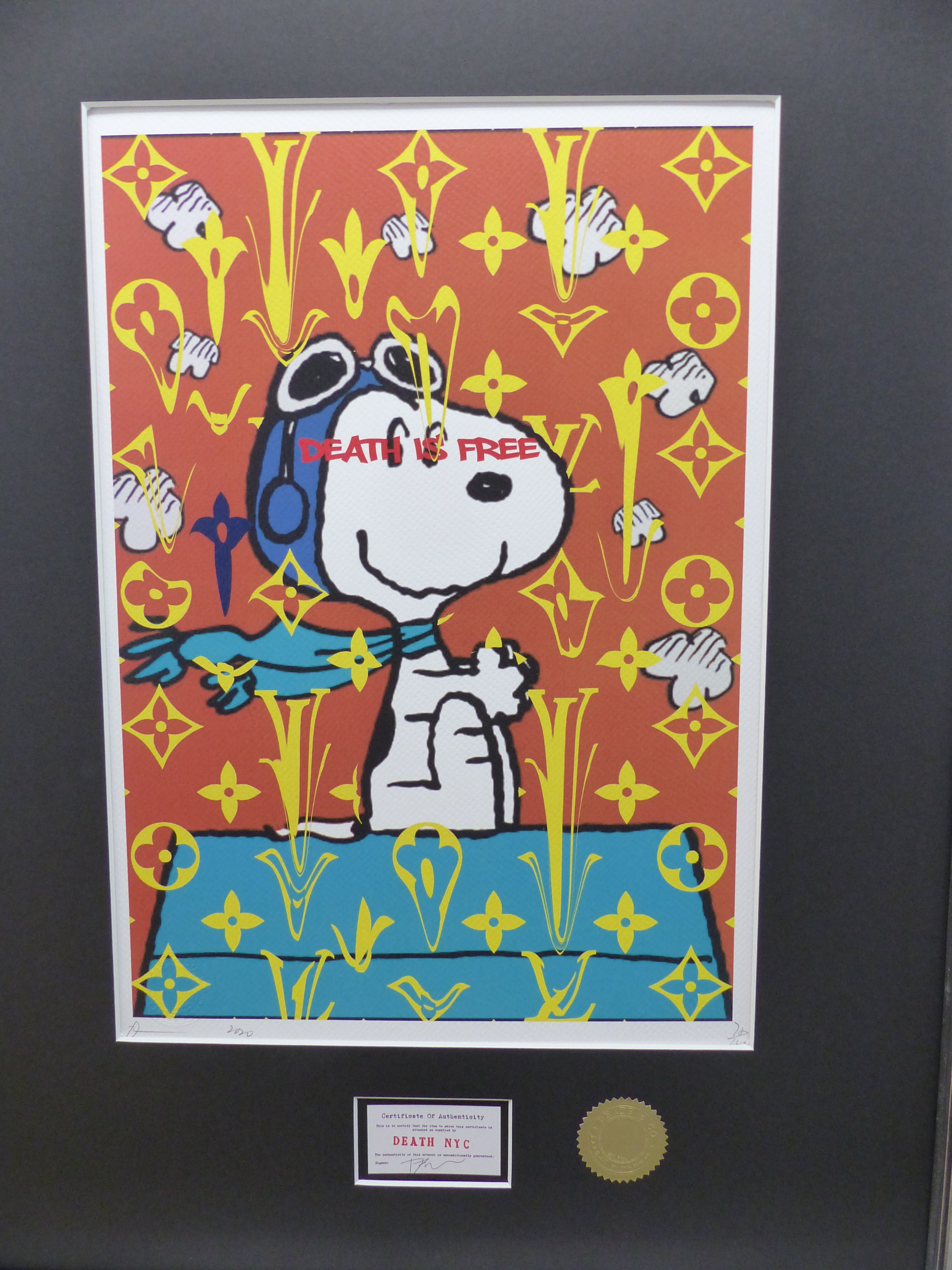 DEATH NYC gerahmte Lithografie ltd edit of 100 "Free Snoopy I" 3D Siegel COA Zertifikat