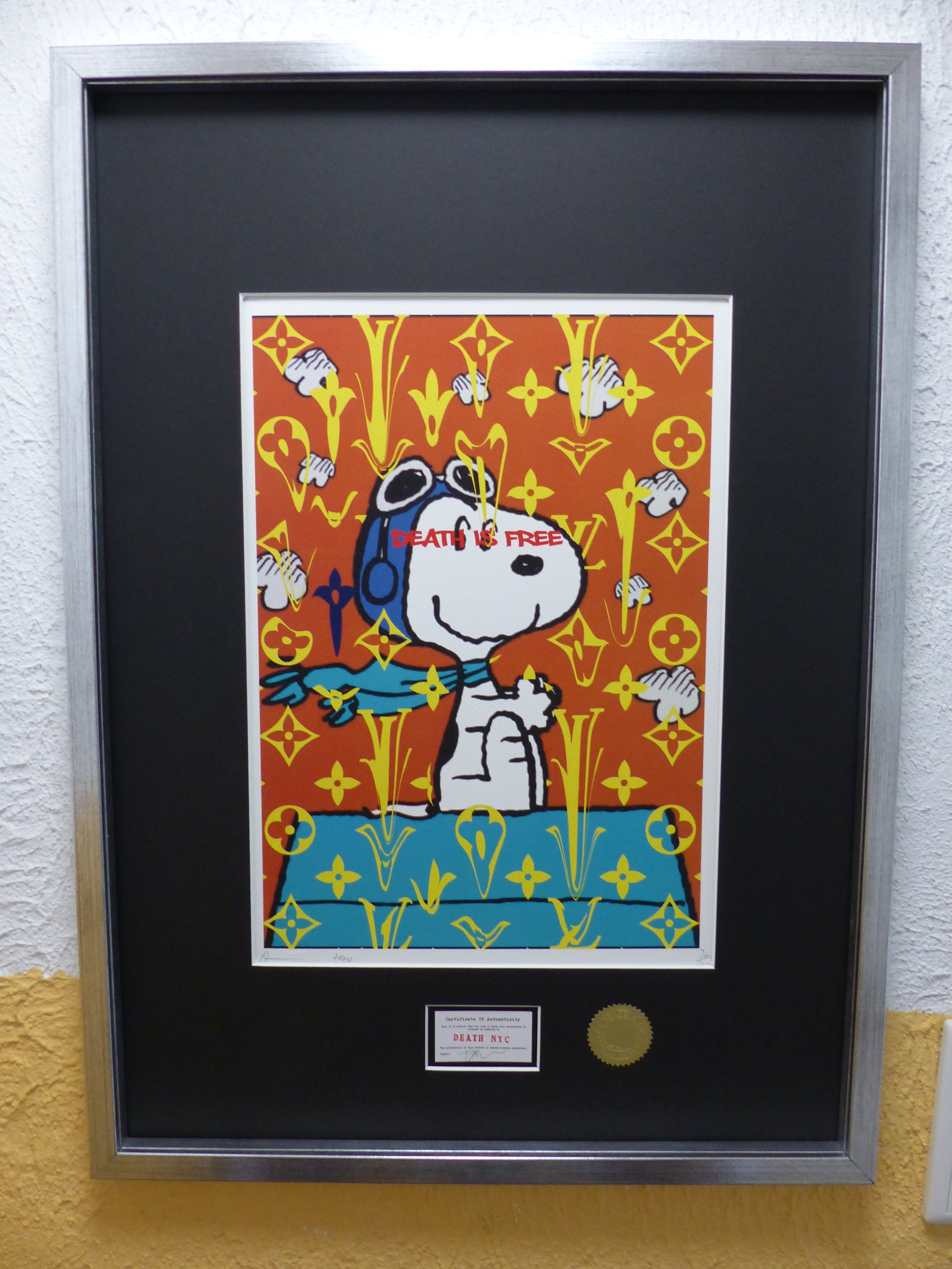 DEATH NYC gerahmte Lithografie ltd edit of 100 "Free Snoopy I" 3D Siegel COA Zertifikat