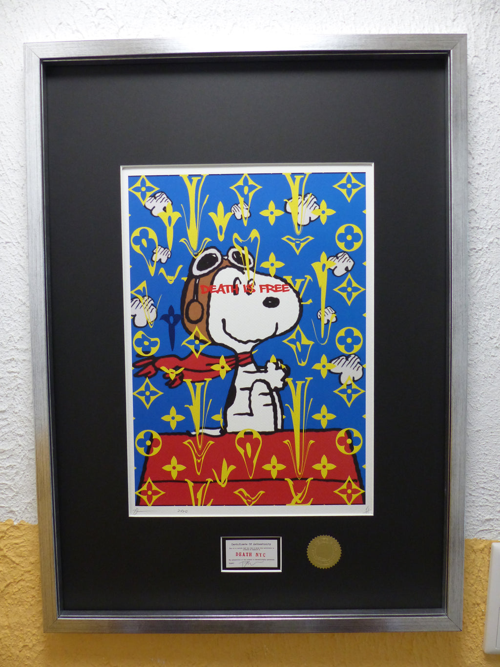 DEATH NYC gerahmte Lithografie ltd edit of 100 "Free SnoopyII" 3D Siegel COA Zertifikat