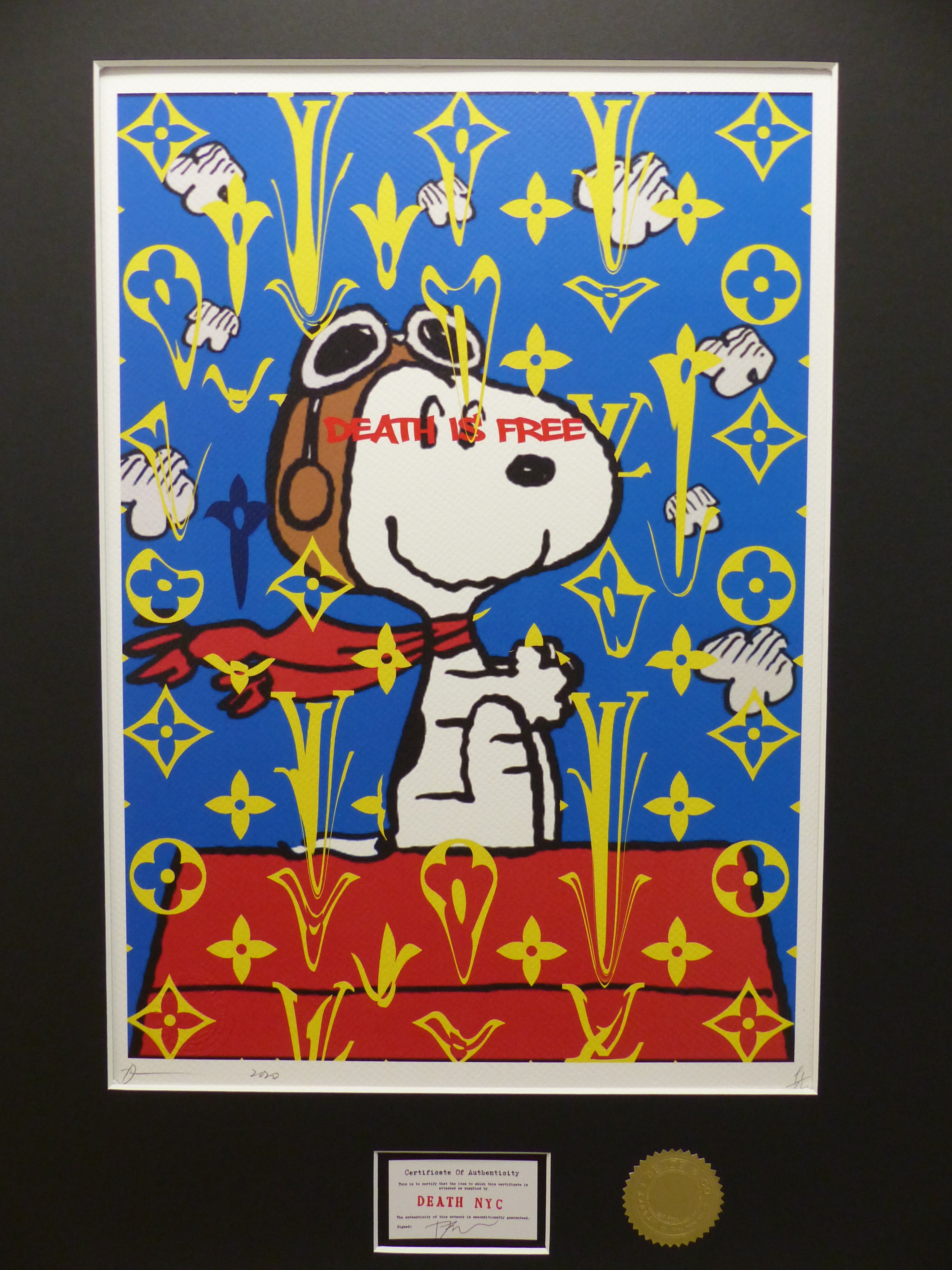 DEATH NYC gerahmte Lithografie ltd edit of 100 "Free SnoopyII" 3D Siegel COA Zertifikat
